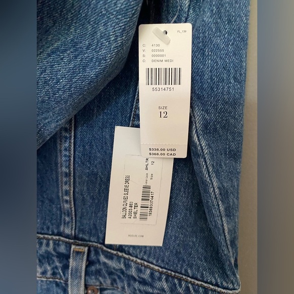 NWT AGOLDE x ANTHROPOLOGIE Denim Mini Dress Balloon Sleeves Size 12 - Picture 10 of 11